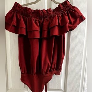 Off shoulder burgundy bodysuit